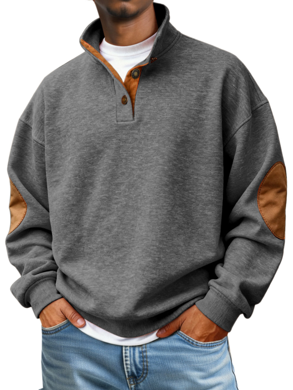 Men's Casual Solid Color Articulated Stand Collar Button Sweater