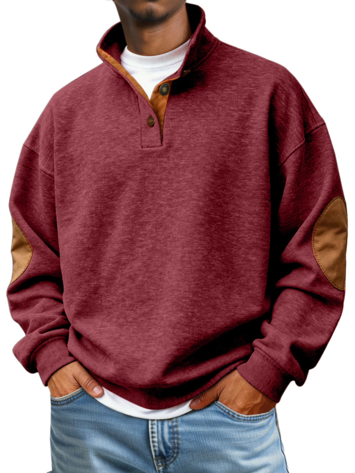 Men's Casual Solid Color Articulated Stand Collar Button Sweater