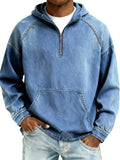 Men's Retro Fashion Distressed Raglan Sleeve Pocket Hooded Sweatshirt