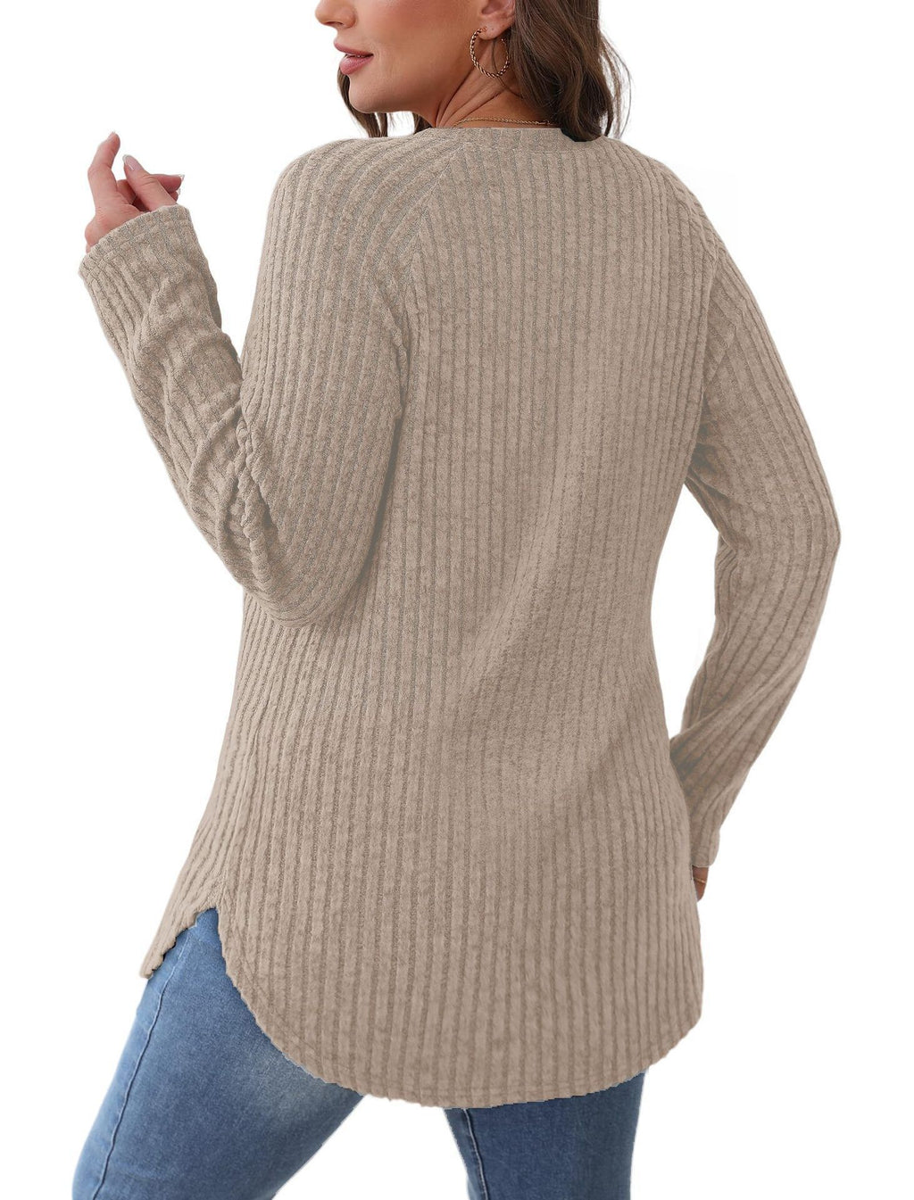 Long-sleeved, loose-fitting, casual, versatile, round neck, high and low arc-shaped women's clothing