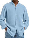 Men's Solid Color Casual Breathable Fabric Button Long Sleeve Shirt