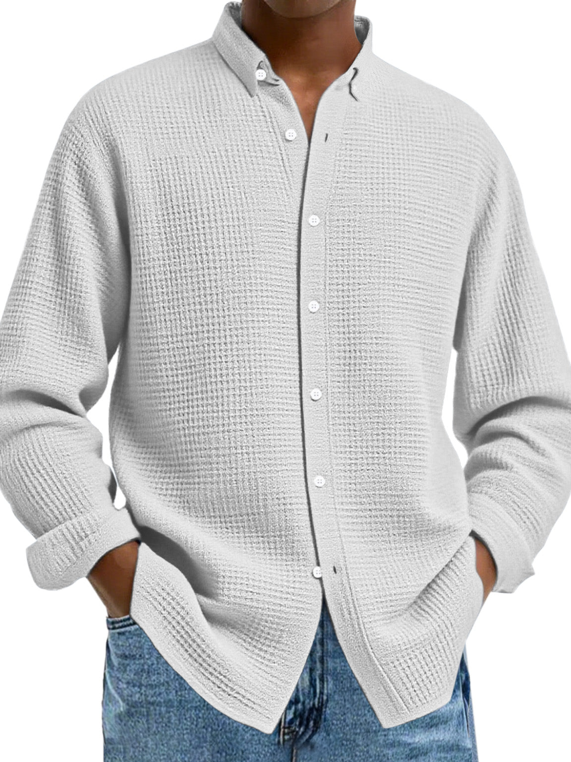 Men's Solid Color Casual Breathable Fabric Button Long Sleeve Shirt