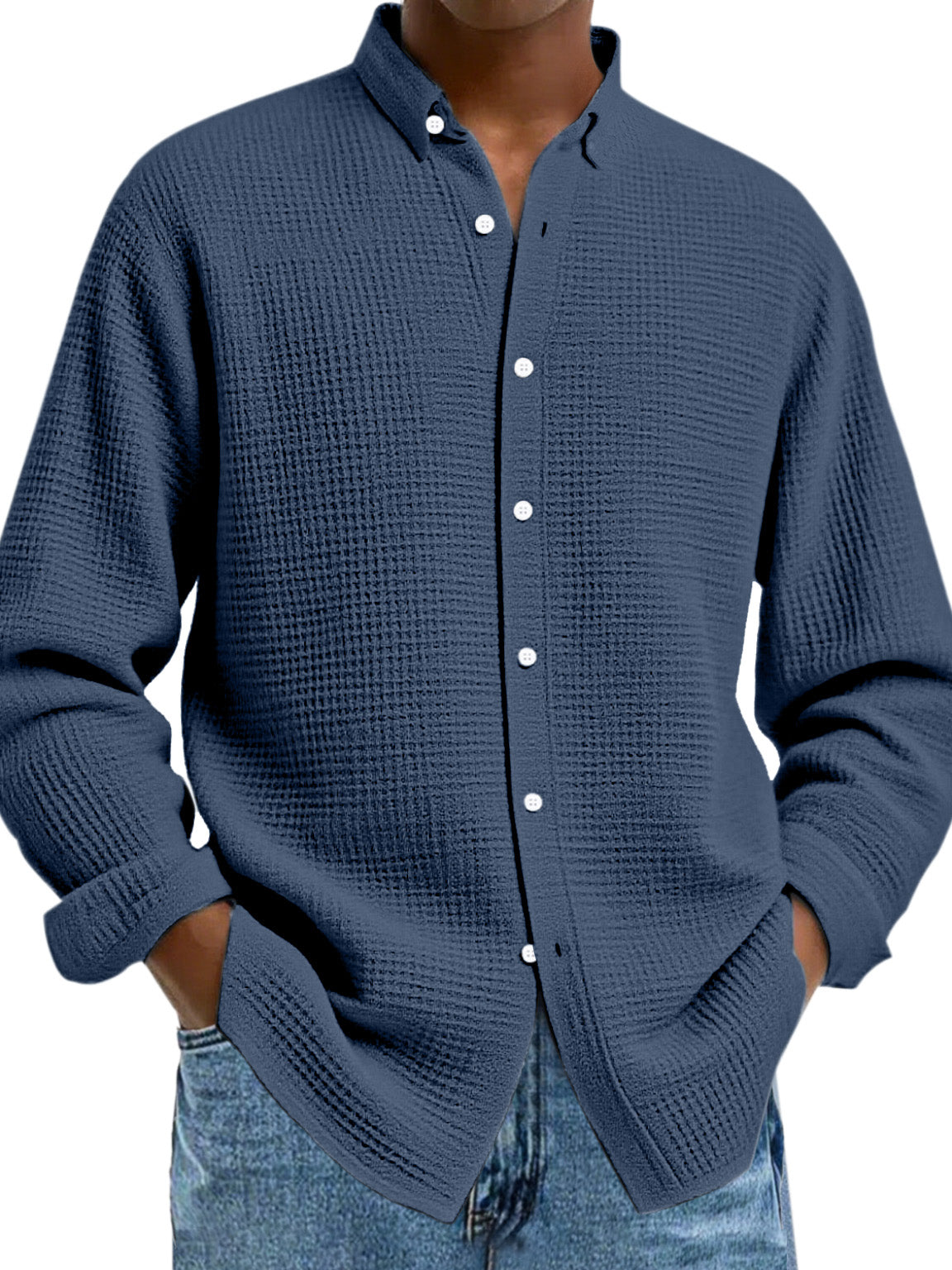 Men's Solid Color Casual Breathable Fabric Button Long Sleeve Shirt