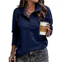 Autumn/Winter Solid Color Pocket Design Long Sleeve Button Fashion Street Style Women's Sweatshirt