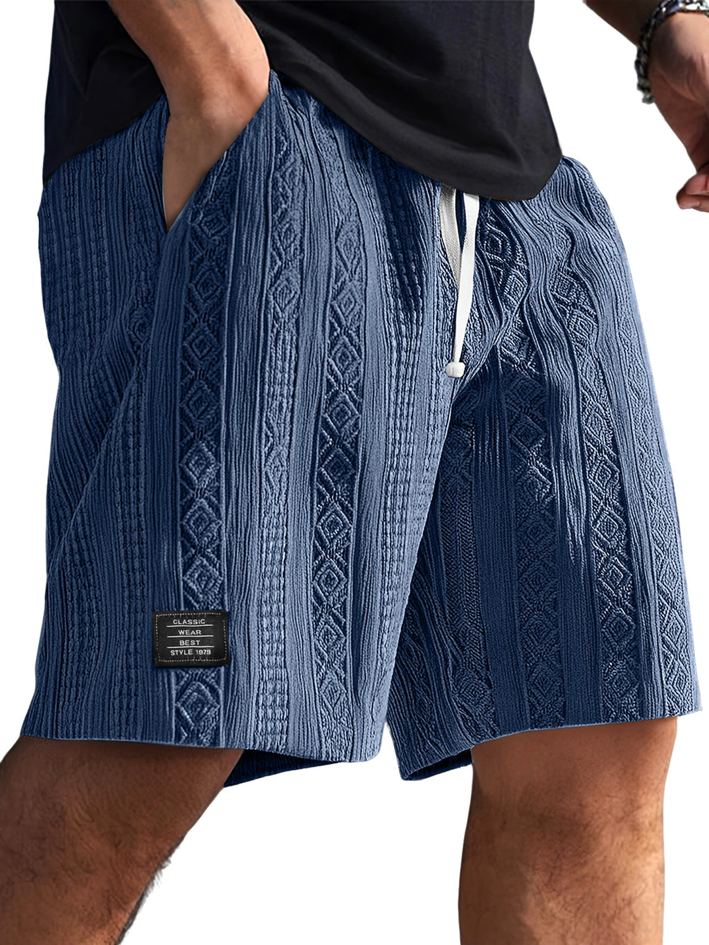 Men's Daily Jacquard Texture Embroidered Logo Casual Comfort Shorts