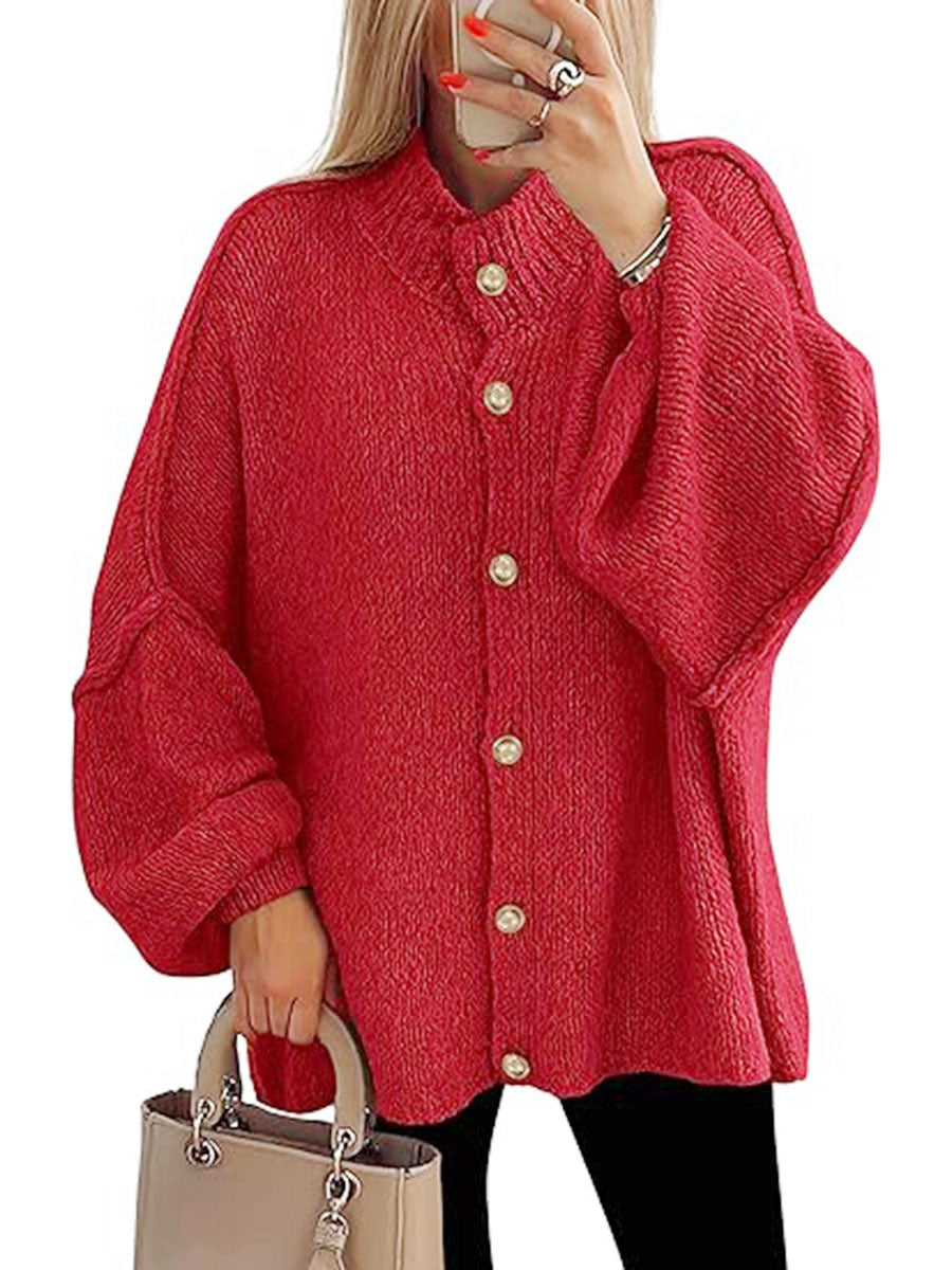 PrettyGarden Women's Winter Button Down Cardigan Sweaters Mock Neck Lantern LongSleeve Chunky Knit Jacket Trendy Outerwear