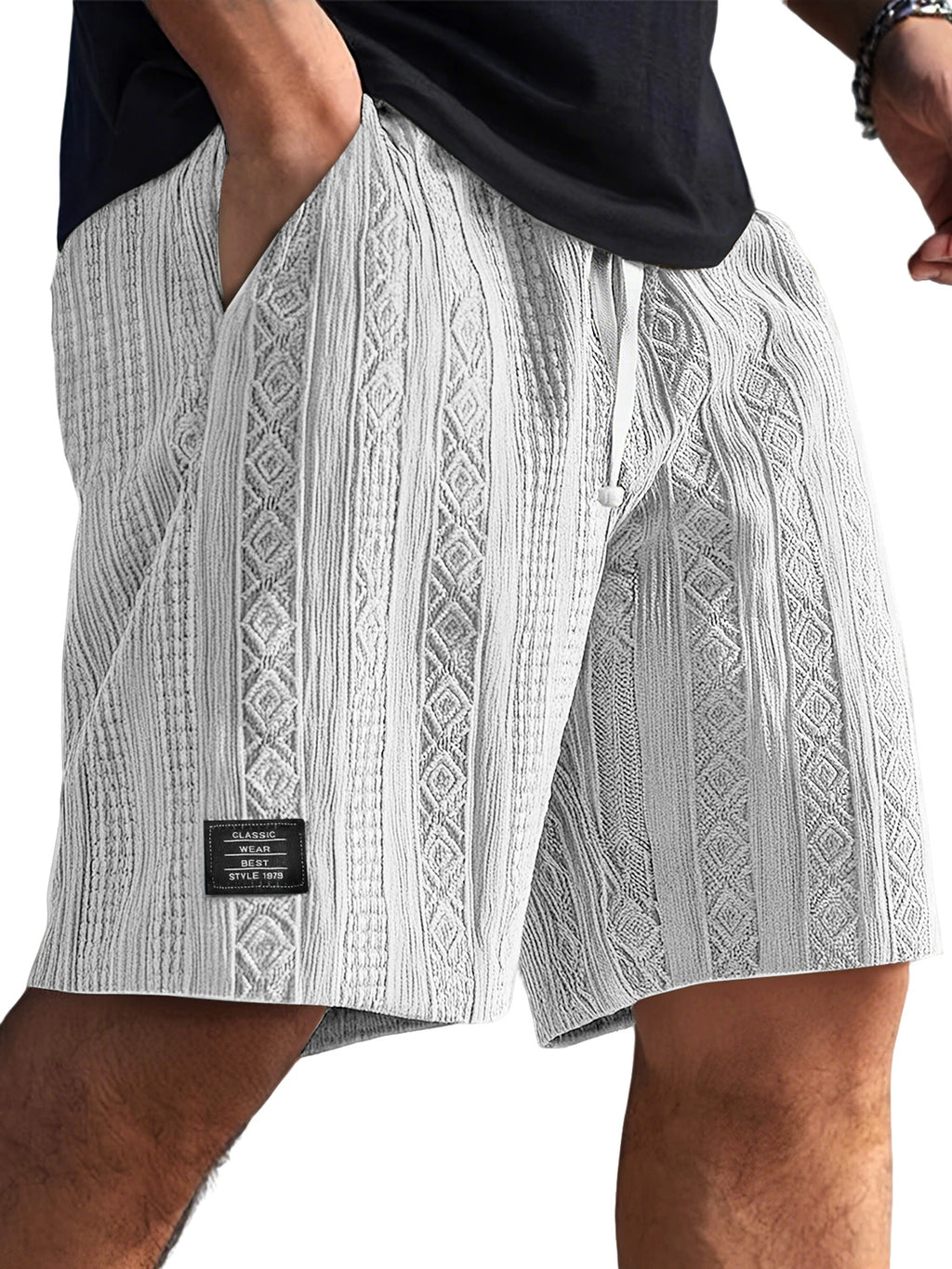 Men's Daily Jacquard Texture Embroidered Logo Casual Comfort Shorts