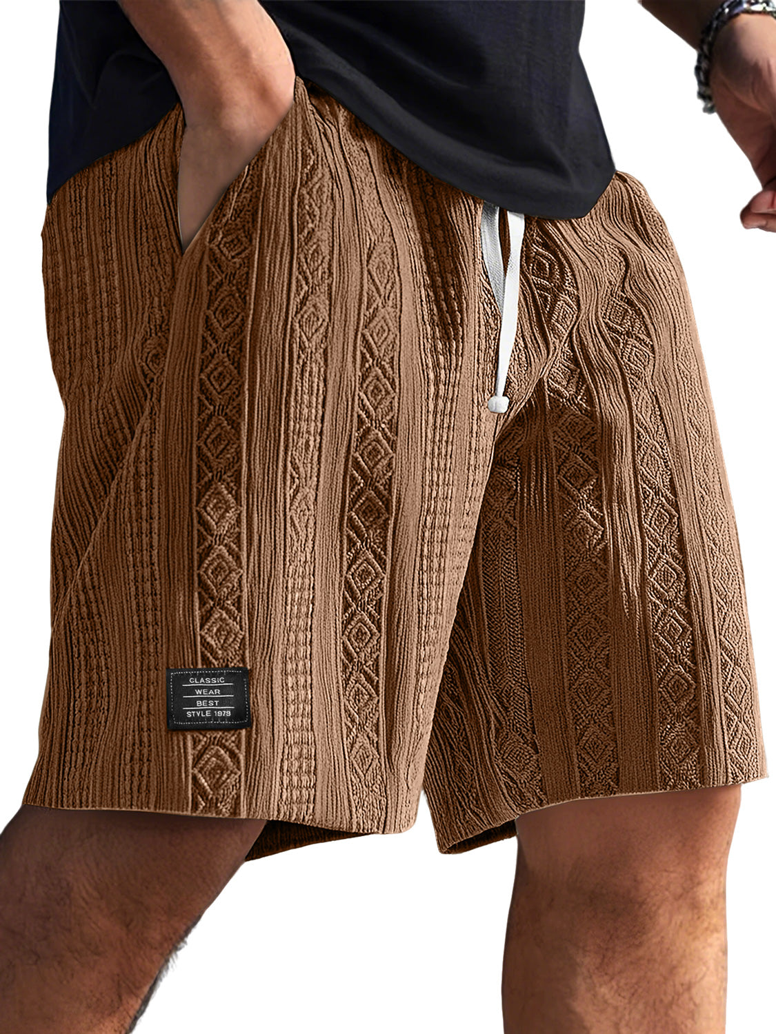 Men's Daily Jacquard Texture Embroidered Logo Casual Comfort Shorts