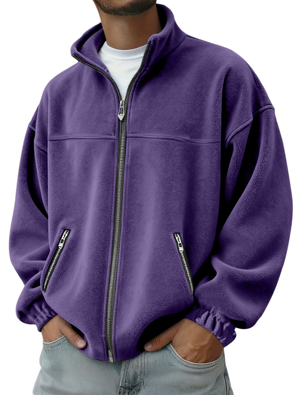 Men's Autumn And Winter Polar Fleece Stand Collar Zipper Sweatshirt Jacket