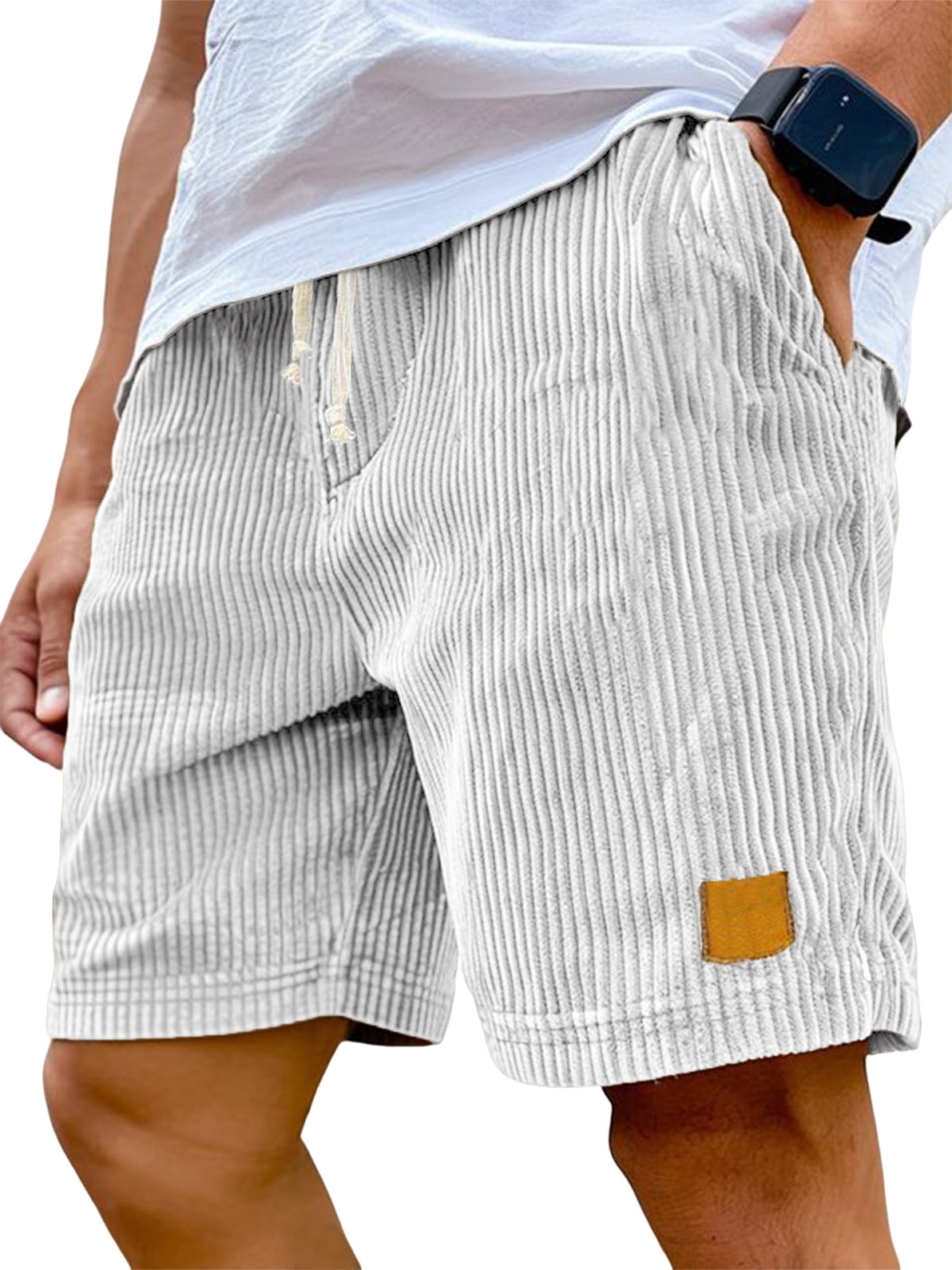 Men's Vintage Embroidered Logo Corduroy Stylish Lace-up Casual Shorts