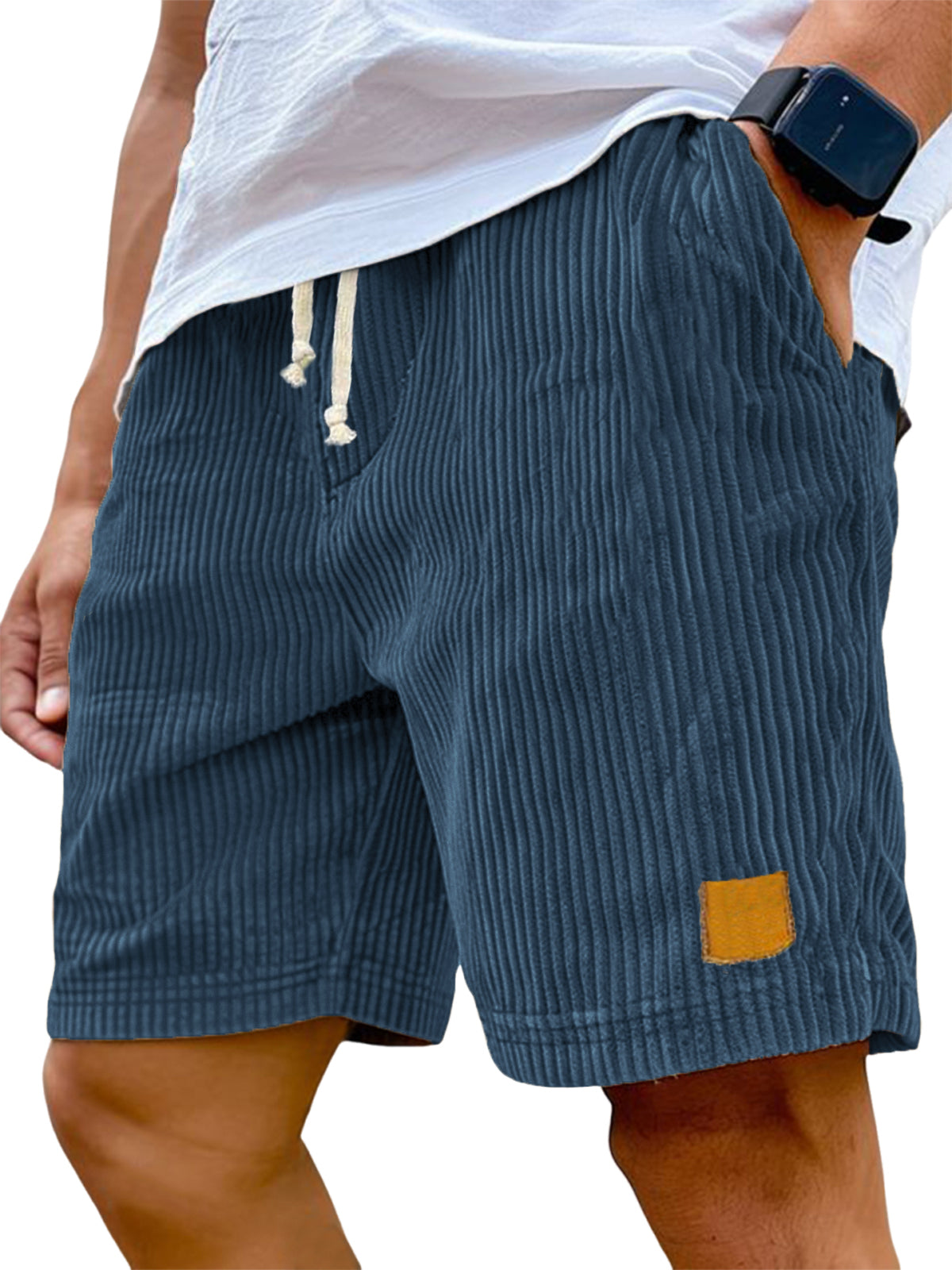 Men's Vintage Embroidered Logo Corduroy Stylish Lace-up Casual Shorts