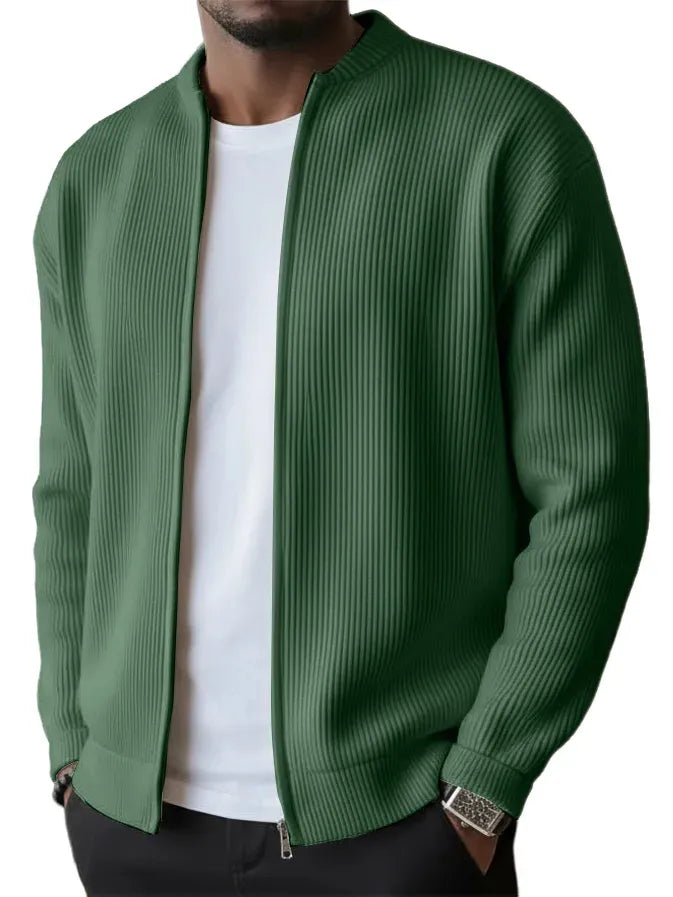 SLEEVED JACKET MEN'S SIMPLE CASUAL RIBBED STAND COLLAR ZIPPER LONG