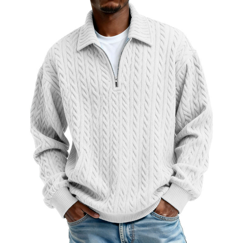 Men's Clothing Fashionable Casual Twist Texture Fabric Lapel Zipper Long-sleeved Hoodie