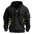 Stylish zippered hooded sweatshirt with multiple pockets, a men's athletic casual jacket.