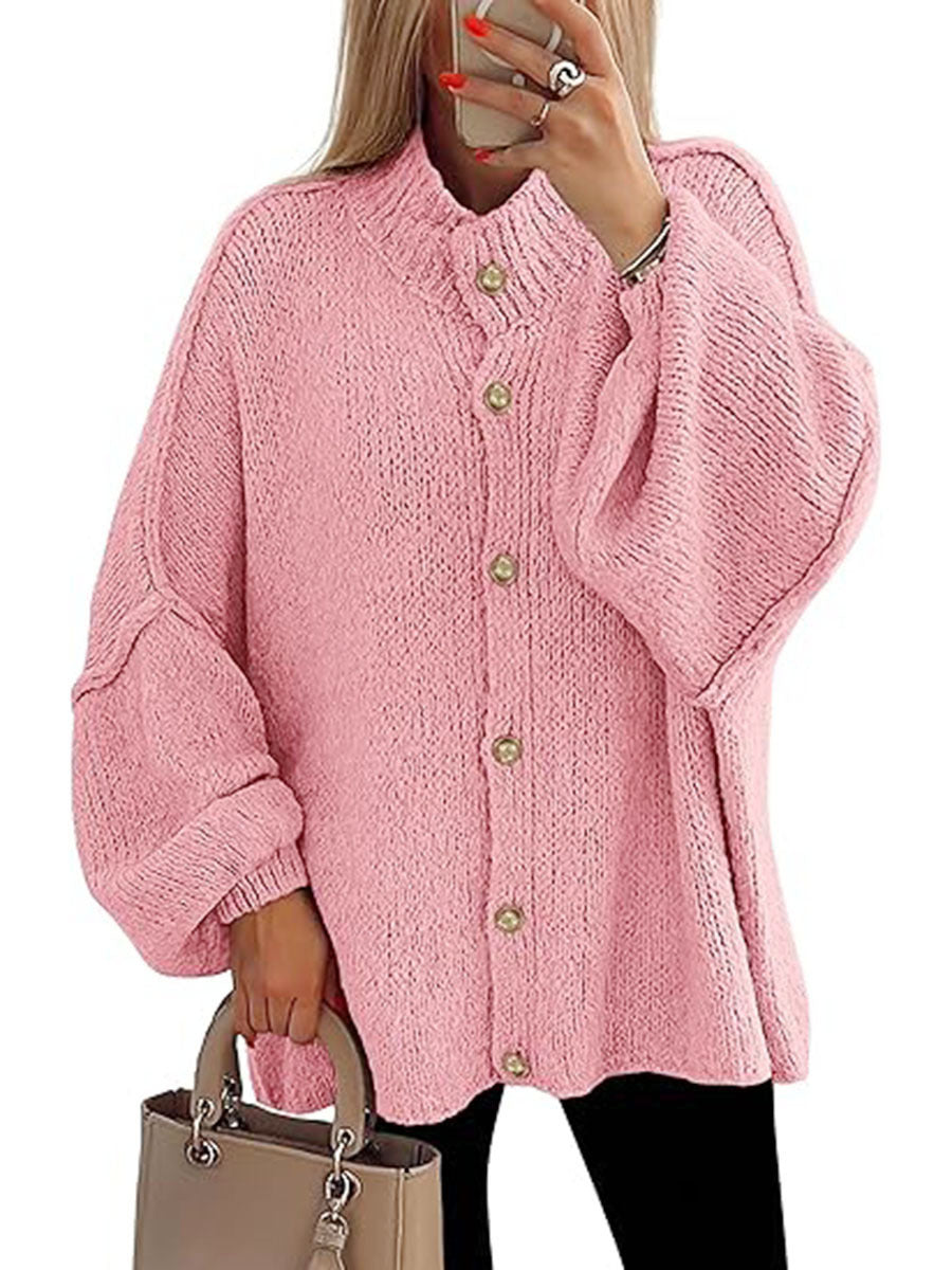 PrettyGarden Women's Winter Button Down Cardigan Sweaters Mock Neck Lantern LongSleeve Chunky Knit Jacket Trendy Outerwear