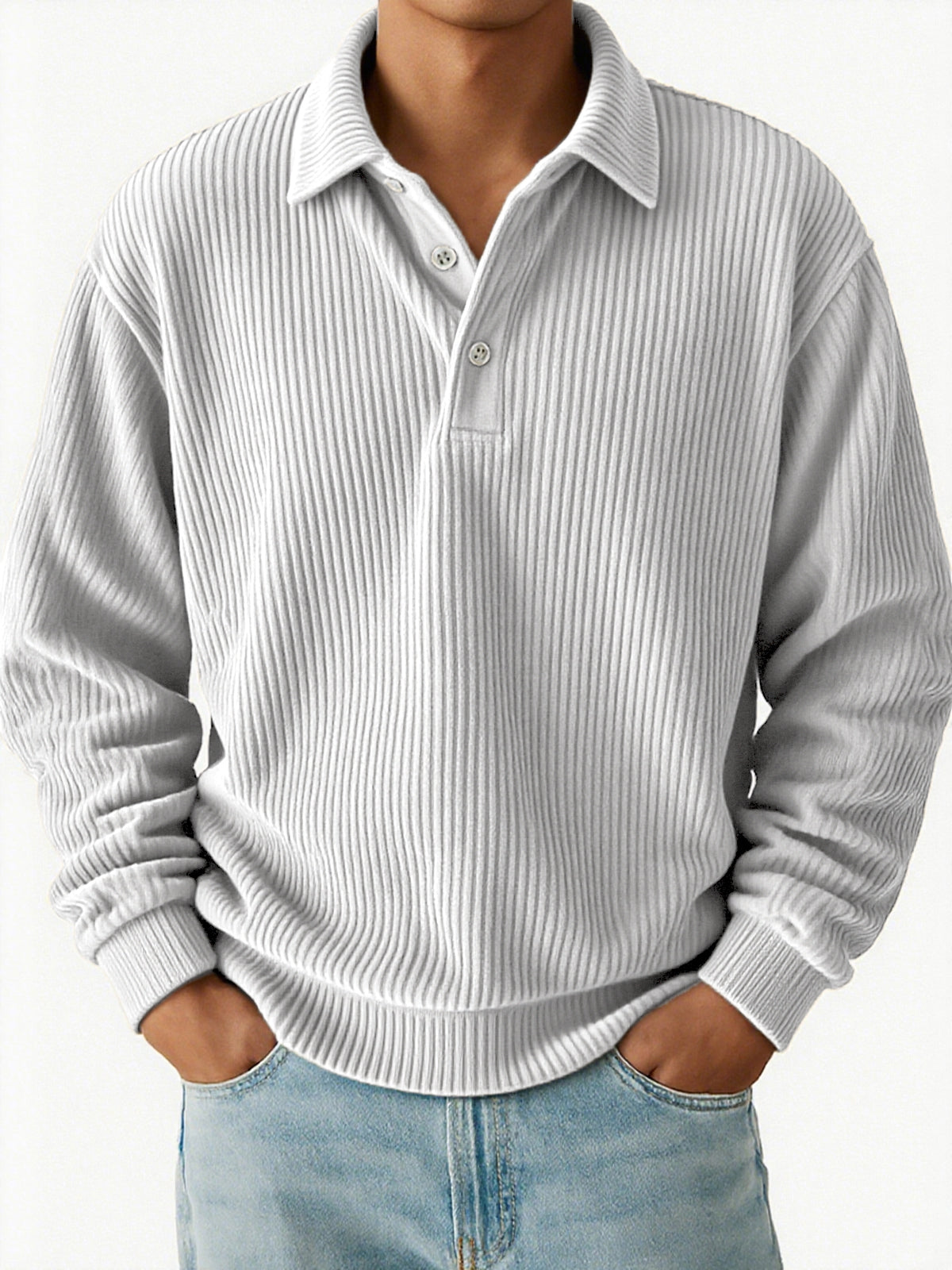 Men's Vintage Corduroy Pit Striped Casual Long Sleeve Polo Shirt