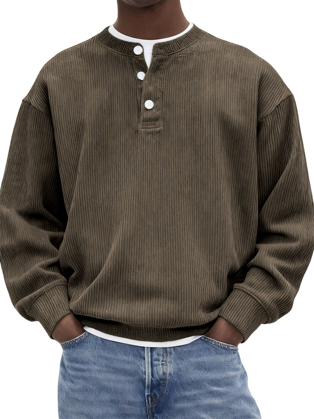 Men's Stylish Corduroy Ribbed Pullover Henley