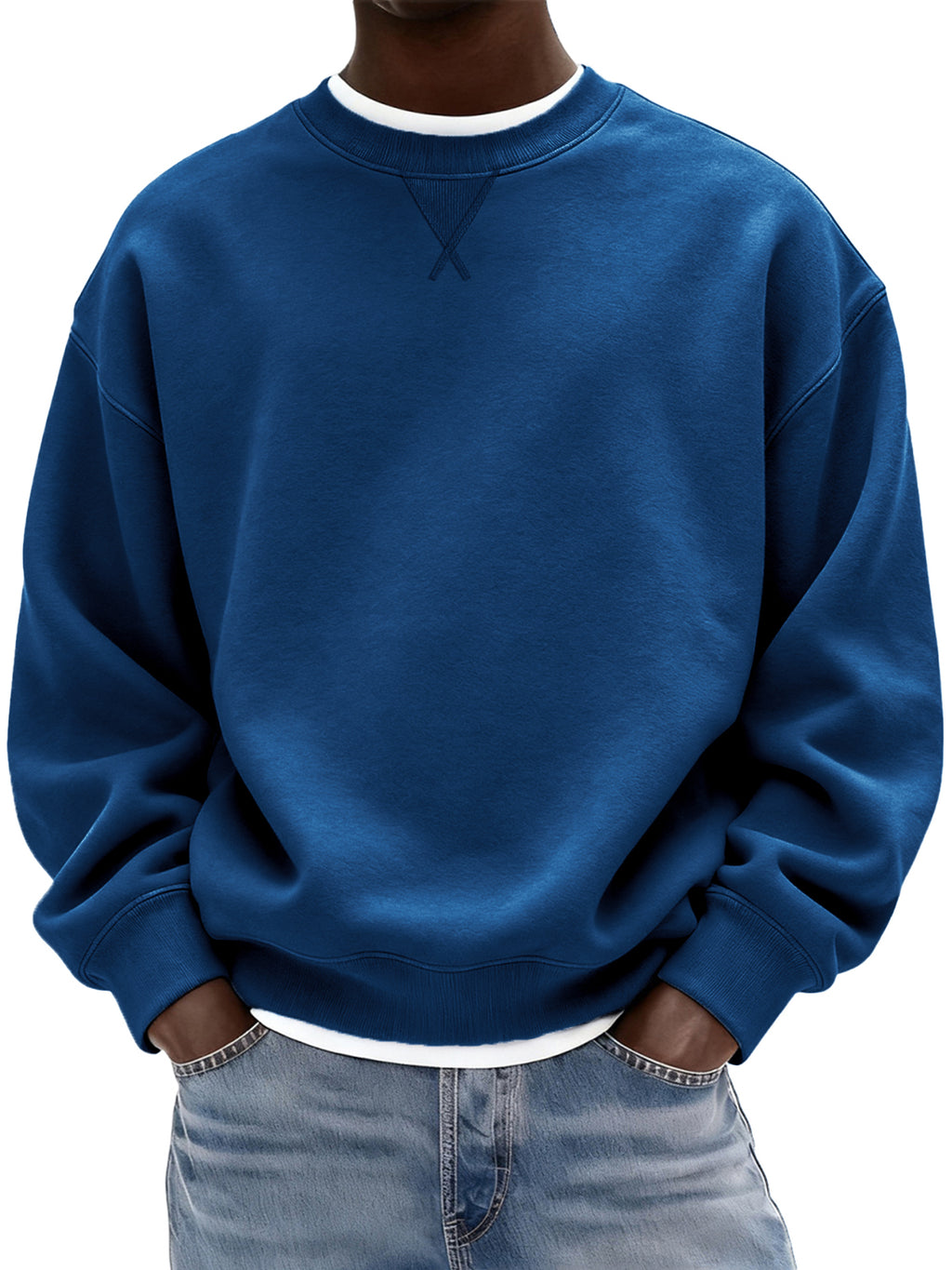 Men's Heavyweight Cotton X-stitch Crew-neck Basic Pullover Sweatshirt
